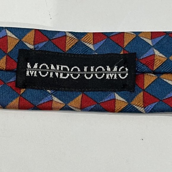 Mondo Uomo Bright Geometric Diamond Design Silk Tie Handmade In Italy - Picture 7 of 10